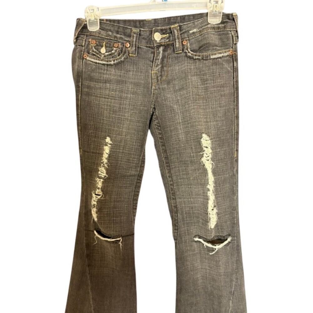 True Religion Womens Joey Y2K Flare Twisted Seam Distressed Jeans Size 28